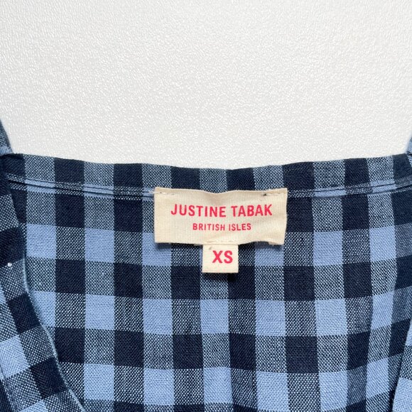 Justine Tabak Rye Dress Blue Linen Gingham Size XS - Picture 7 of 13